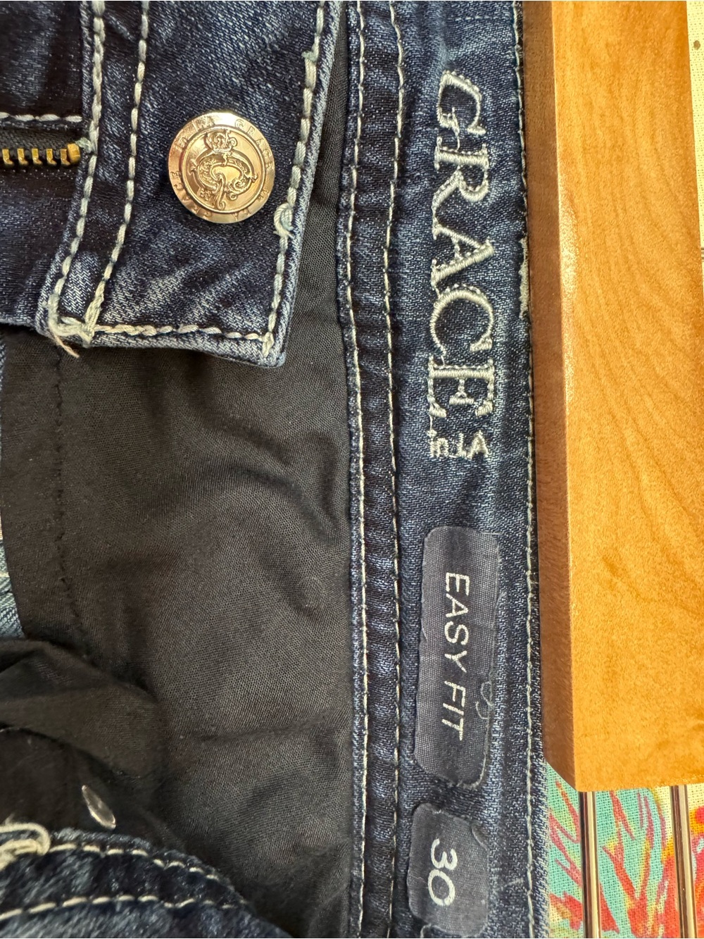 Grace in LA Women’s Dark Blue Jeans with Leopard Embroidery - Picture 5 of 6